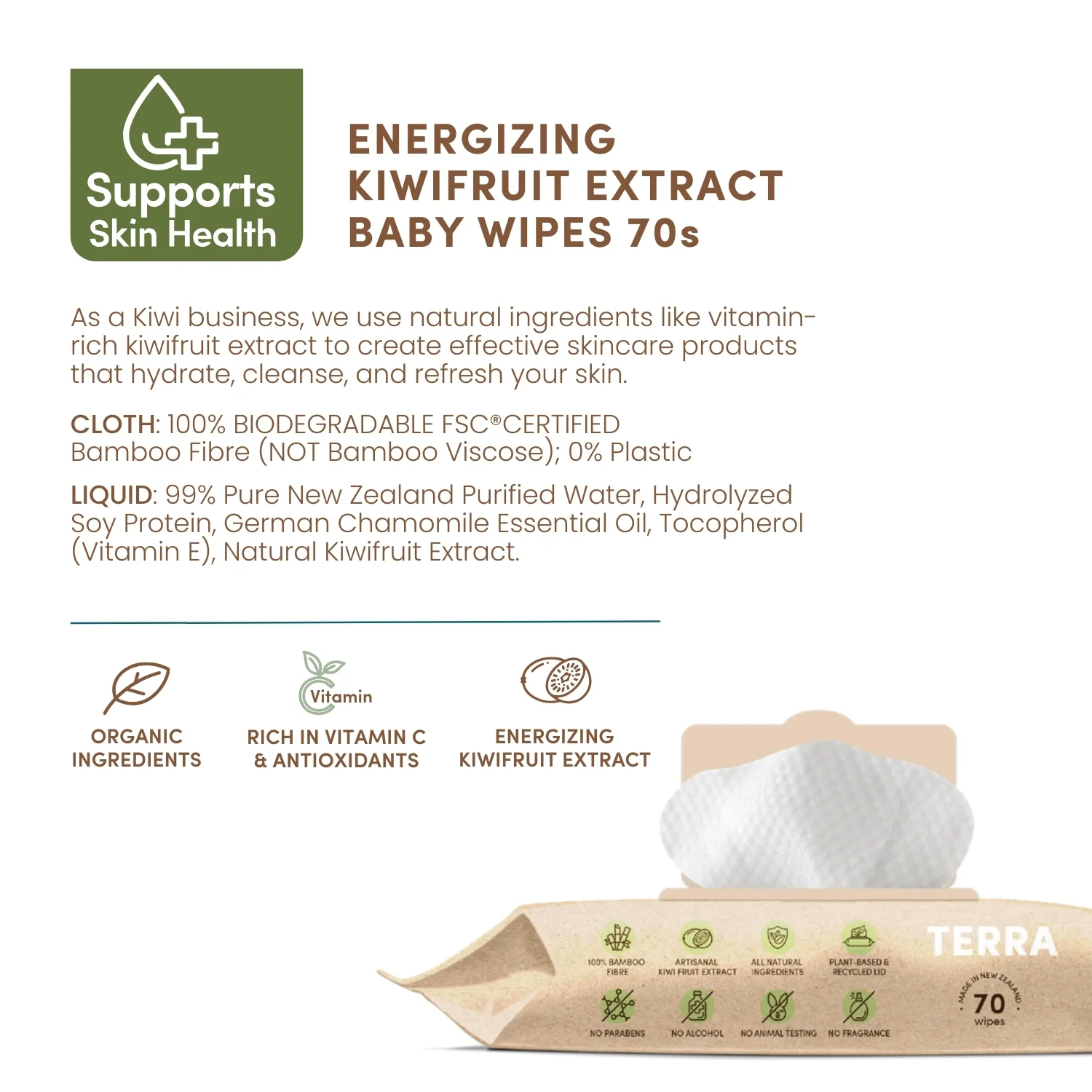TERRA Kiwifruit Extract Baby Wipes 70s - Image 6
