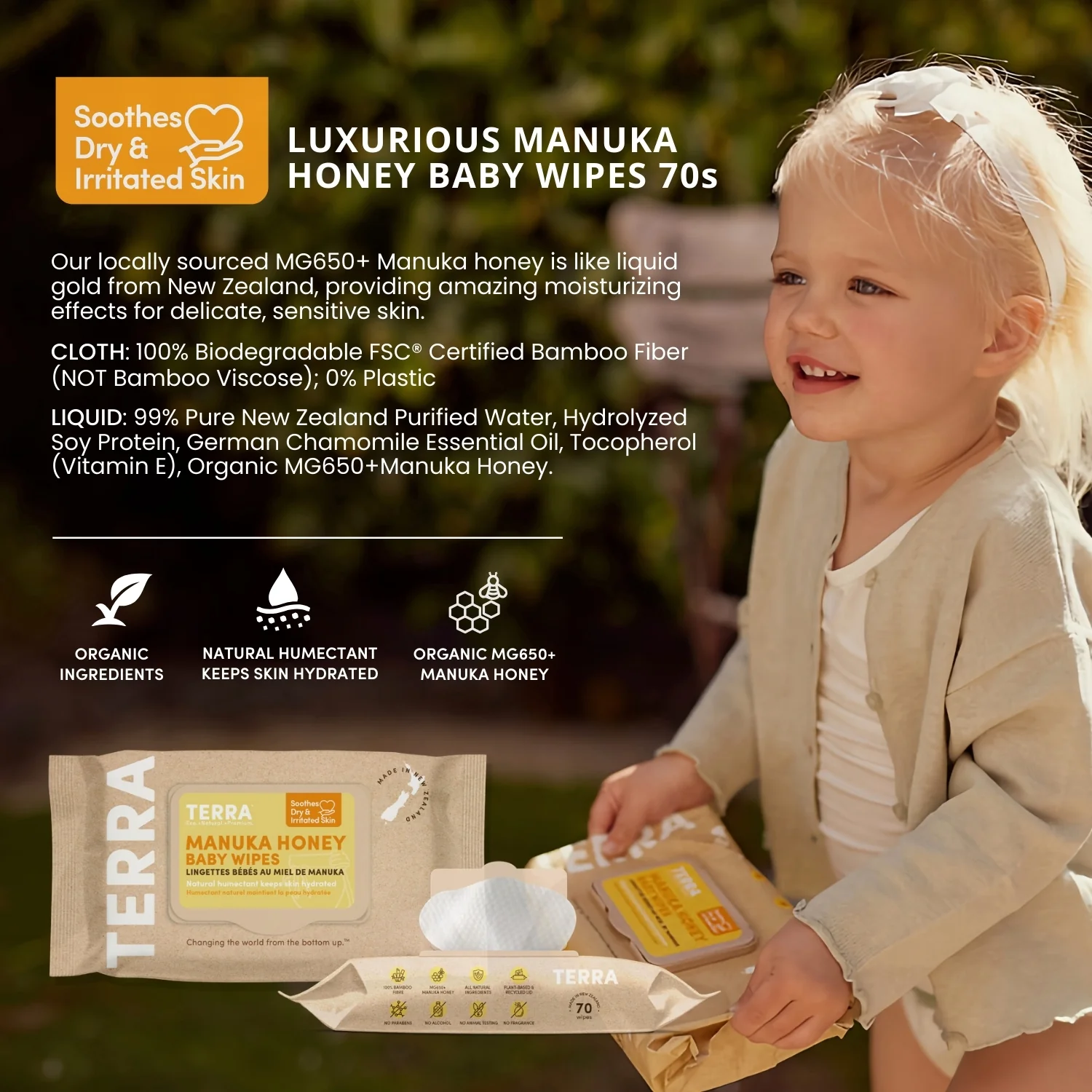 TERRA Manuka Honey Baby Wipes 70s - Image 6