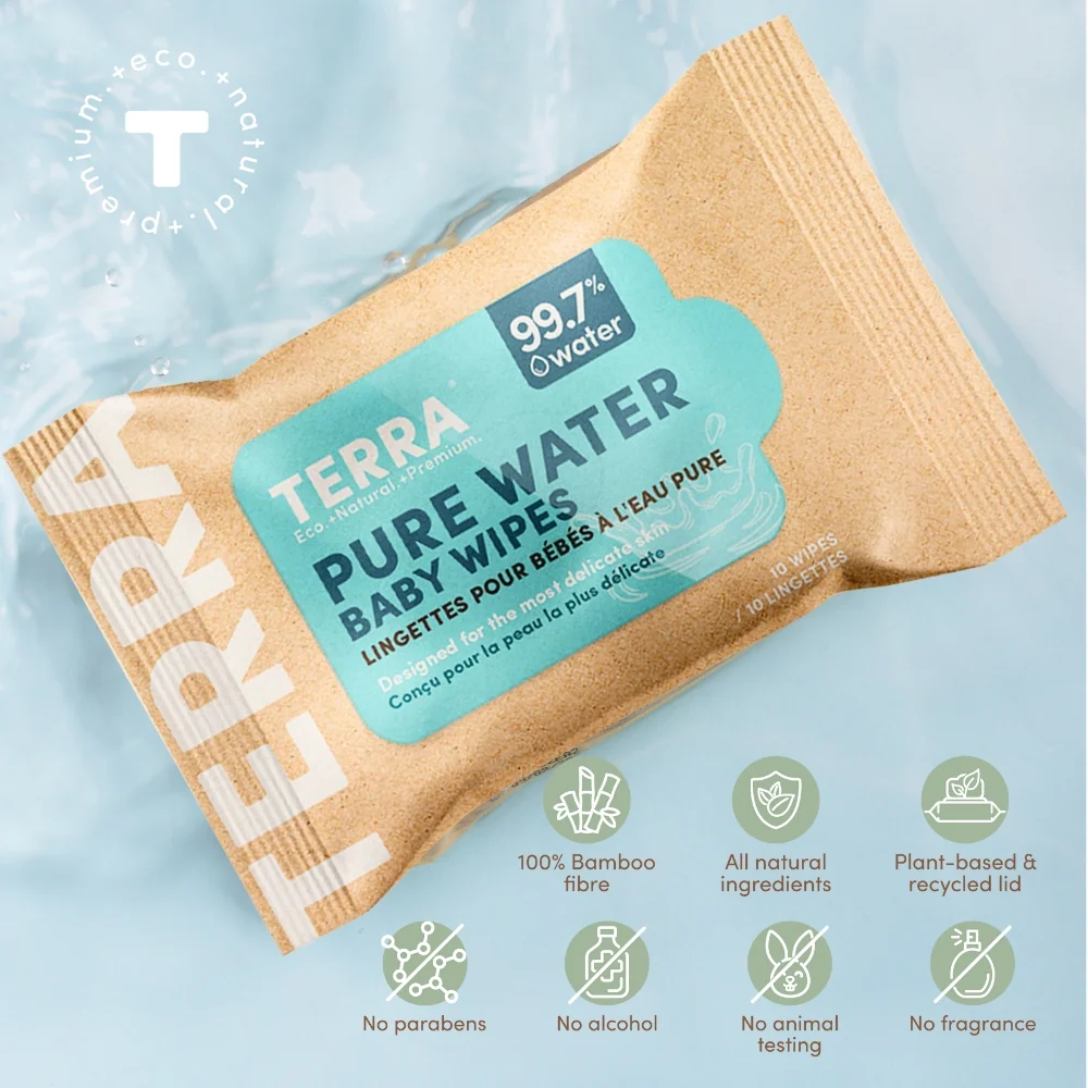 TERRA Water Baby Wipes - Mini Pack 10s - Image 8